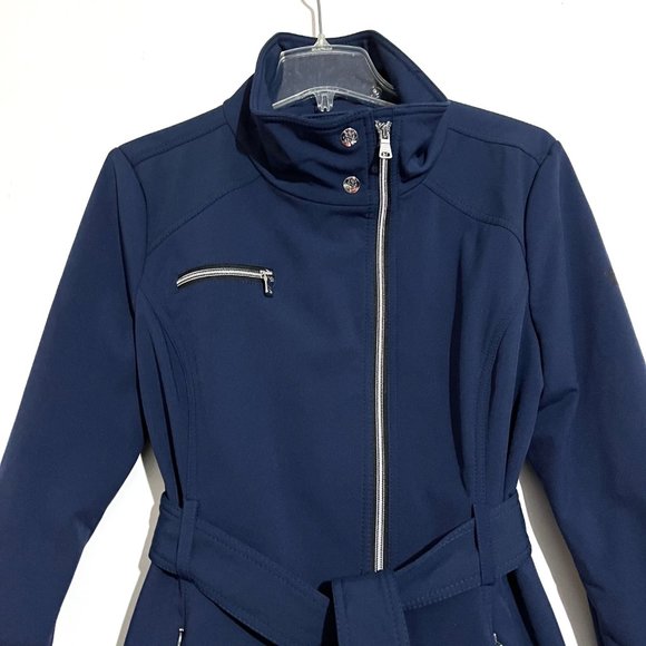 Jessica Simpson Soft Shell Tie Waist Zip Up Jacket with Thumb Holes - Picture 8 of 16